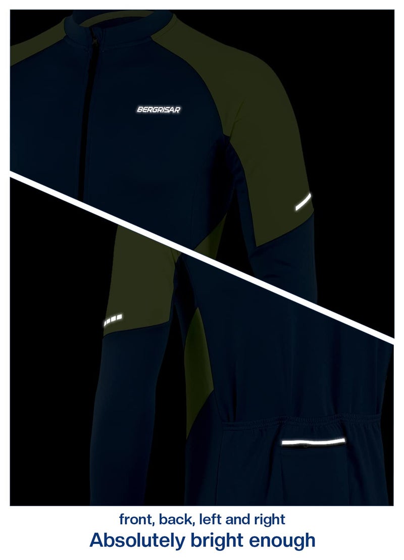 BERGRISAR Men's Basic Cycling Jerseys Long Sleeves Bike Bicycle Shirt Zipper Pockets BG012 Dark Blue Size X-Large - Image 4